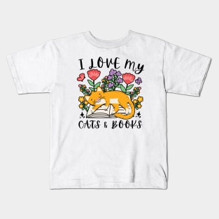 I Love My Cats & Books Kids T-Shirt